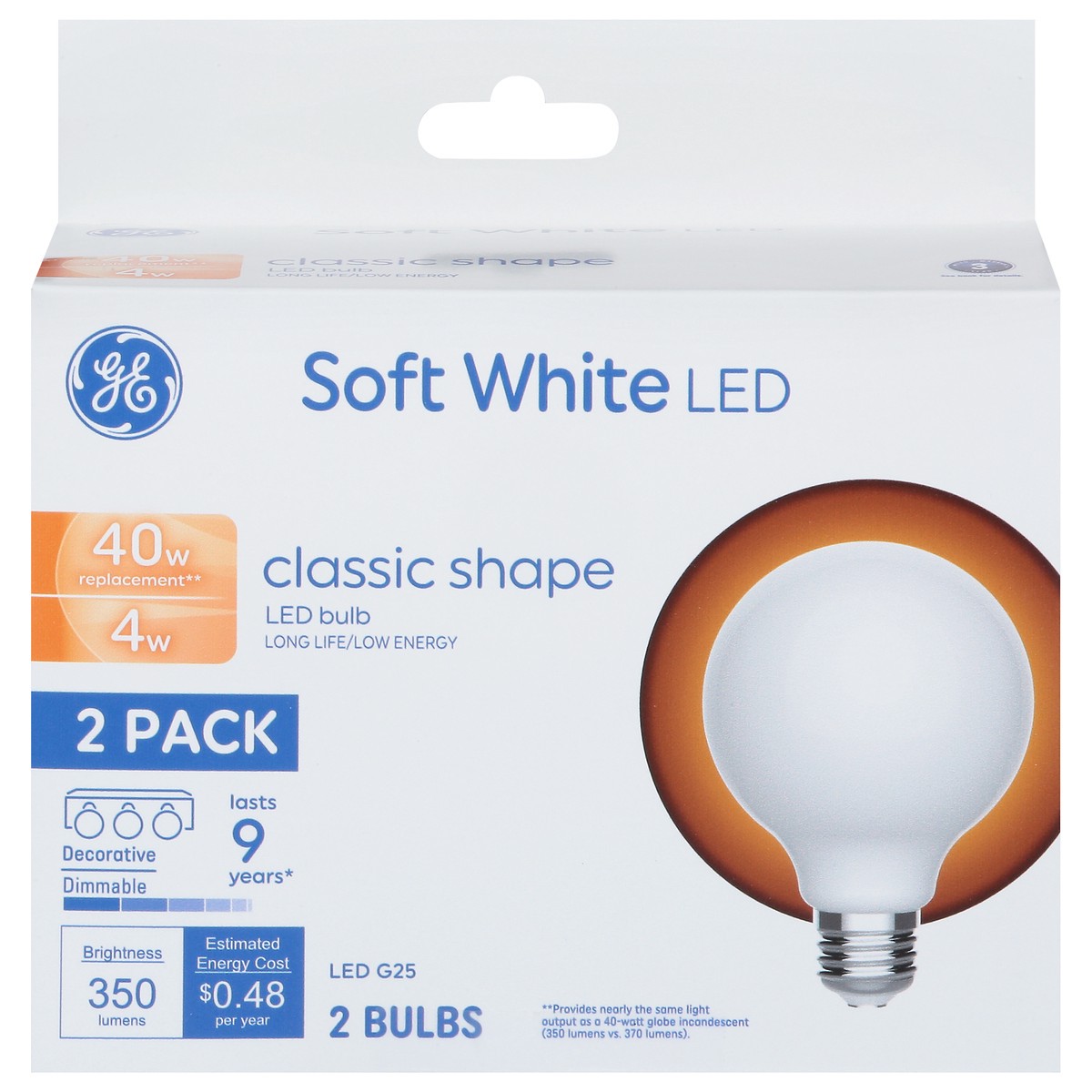 slide 1 of 9, GE 4 Watts Classic Shape Soft White LED Light Bulbs 2 Pack 2 ea, 2 ct