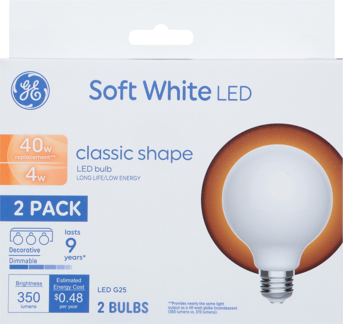 slide 2 of 9, GE 4 Watts Classic Shape Soft White LED Light Bulbs 2 Pack 2 ea, 2 ct