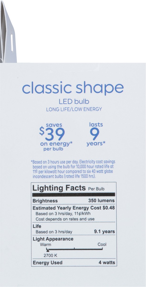 slide 4 of 9, GE 4 Watts Classic Shape Soft White LED Light Bulbs 2 Pack 2 ea, 2 ct