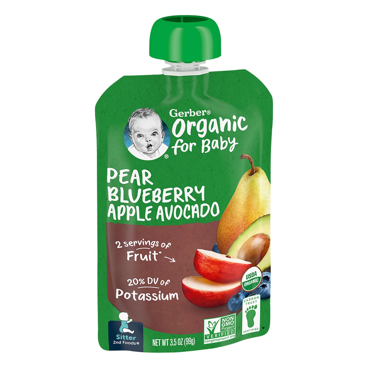 slide 4 of 9, Gerber® pear, blueberry, apple, avocado, organic pouch, 3.5 oz