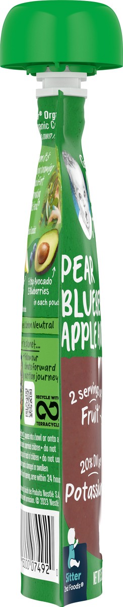 slide 6 of 9, Gerber® pear, blueberry, apple, avocado, organic pouch, 3.5 oz