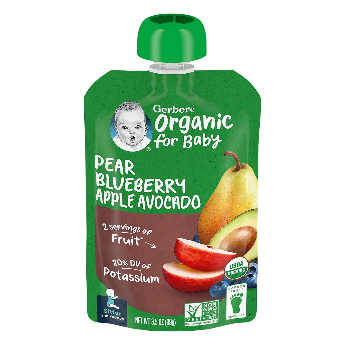 slide 1 of 9, Gerber Sitter 2nd Foods Organic Pear Blueberry Apple Avocado Baby Food Pouch - 3.5oz, 3.5 oz