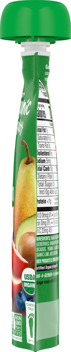 slide 7 of 9, Gerber® pear, blueberry, apple, avocado, organic pouch, 3.5 oz