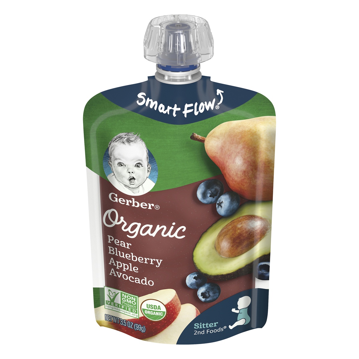 slide 1 of 1, Gerber Organic Pear Blueberry Apple Avocado 2nd Foods Pouch, 3.5 oz