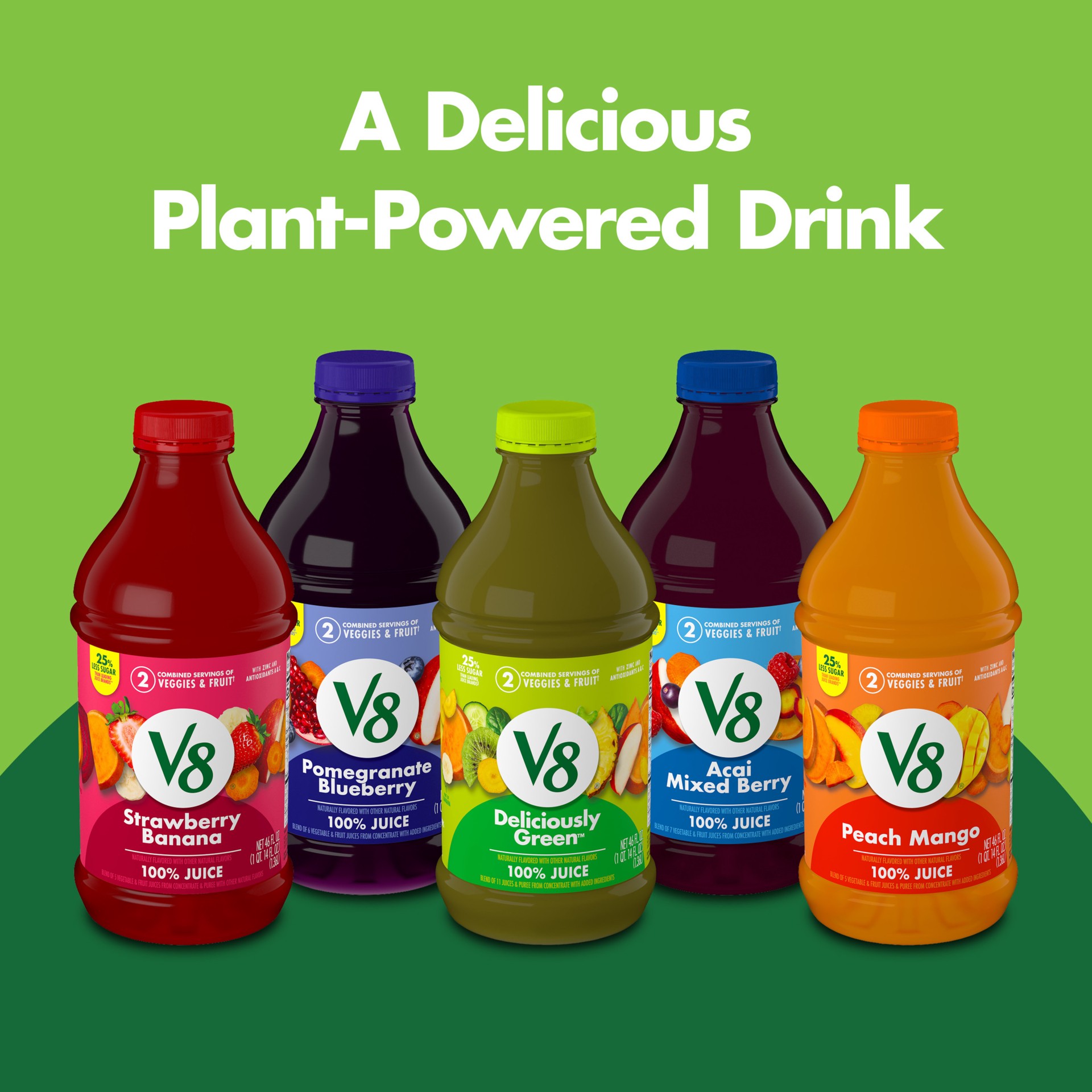 slide 5 of 7, V8 Deliciously Green 100% Fruit and Vegetable Juice, 46 fl oz