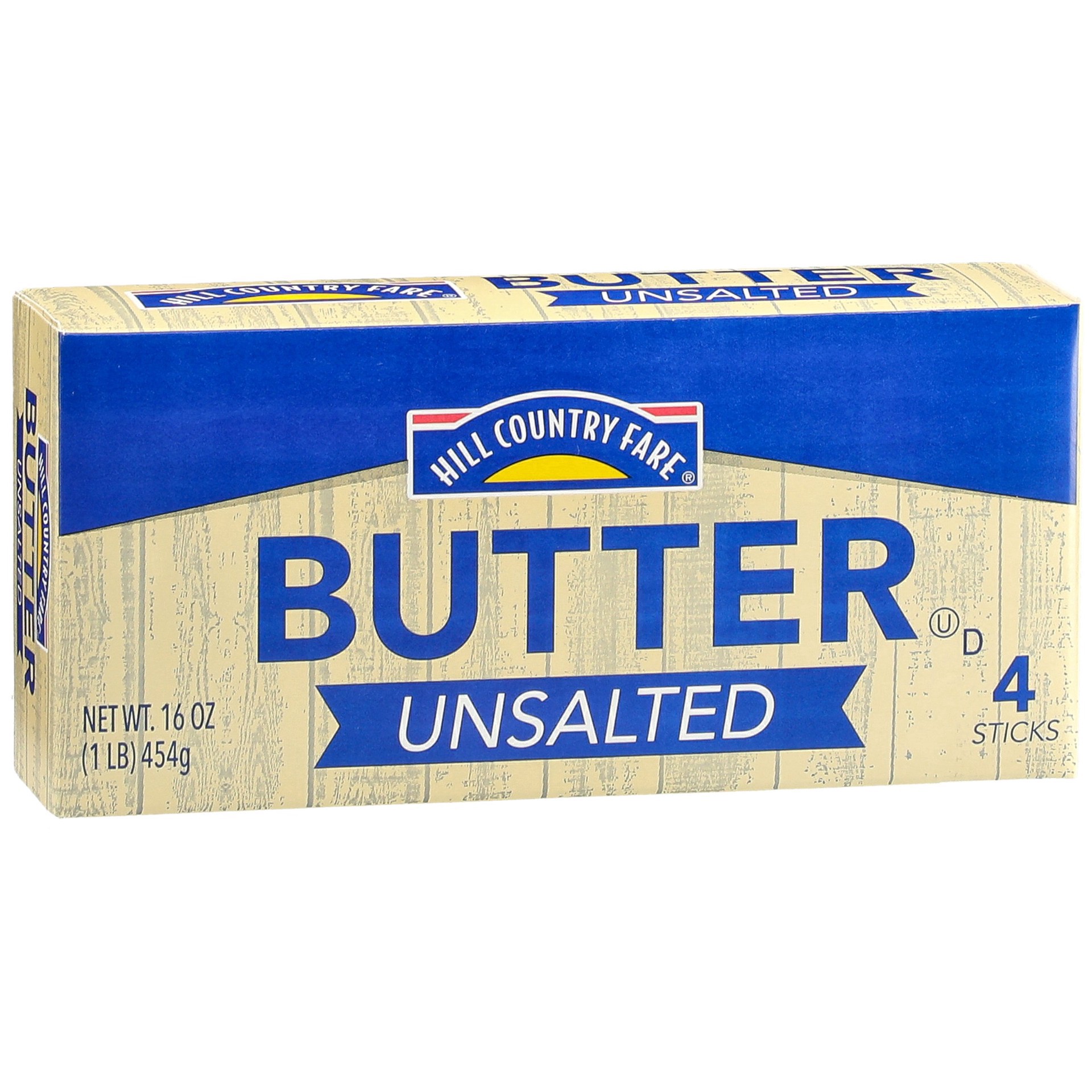 slide 1 of 1, Hill Country Fare Unsalted Butter Sticks, 4 ct