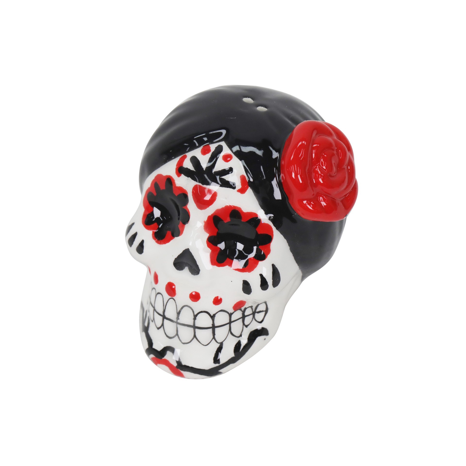 slide 3 of 3, Day Of The Dead Sugar Skull Ceramic Salt & Pepper Shaker Set By Ashland, 5.7 in x 3.62 in x 3.2 in