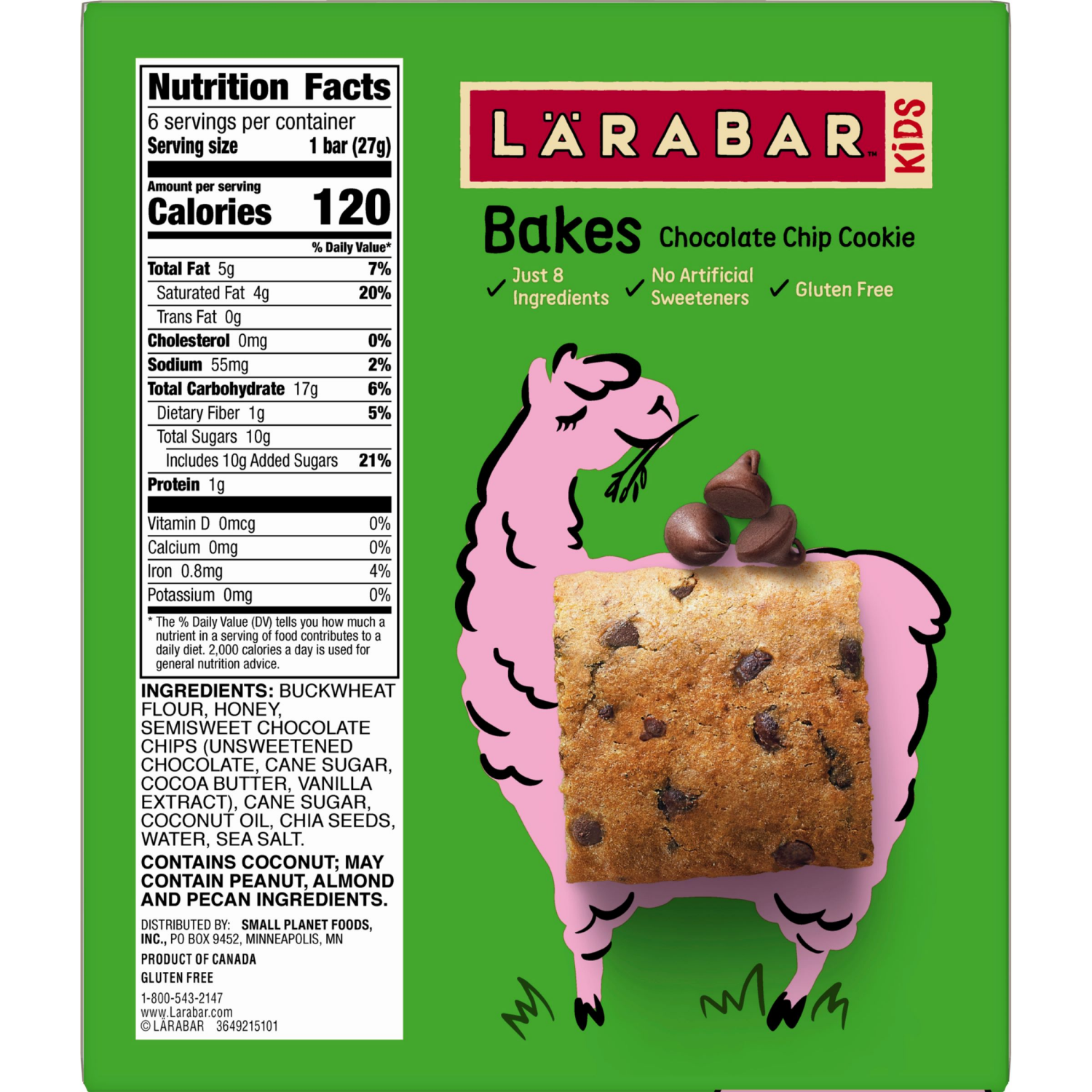 slide 2 of 6, LÄRABAR Kids, Bakes Chocolate Chip Cookie, Gluten Free Snack Bars, 6 Ct, 5.76 oz, 6 ct