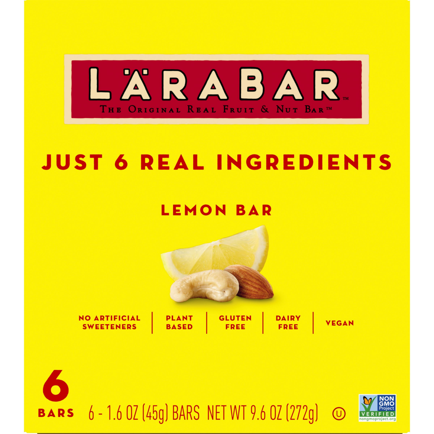 slide 2 of 6, LÄRABAR Lemon Bar, Gluten Free Vegan Fruit & Nut Bar, 1.6 oz Bars, 6 Ct, 6 ct