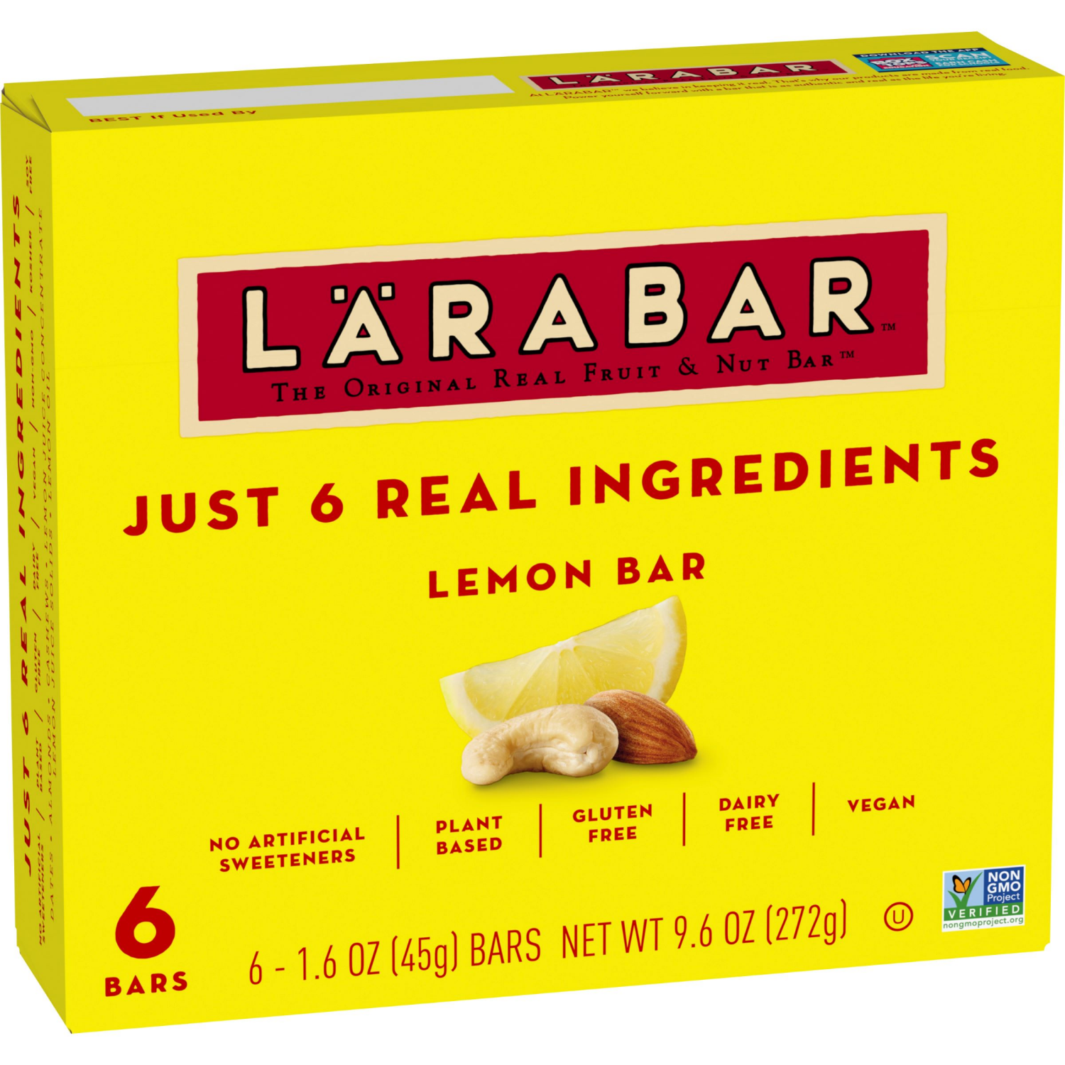 slide 5 of 6, LÄRABAR Lemon Bar, Gluten Free Vegan Fruit & Nut Bar, 1.6 oz Bars, 6 Ct, 6 ct