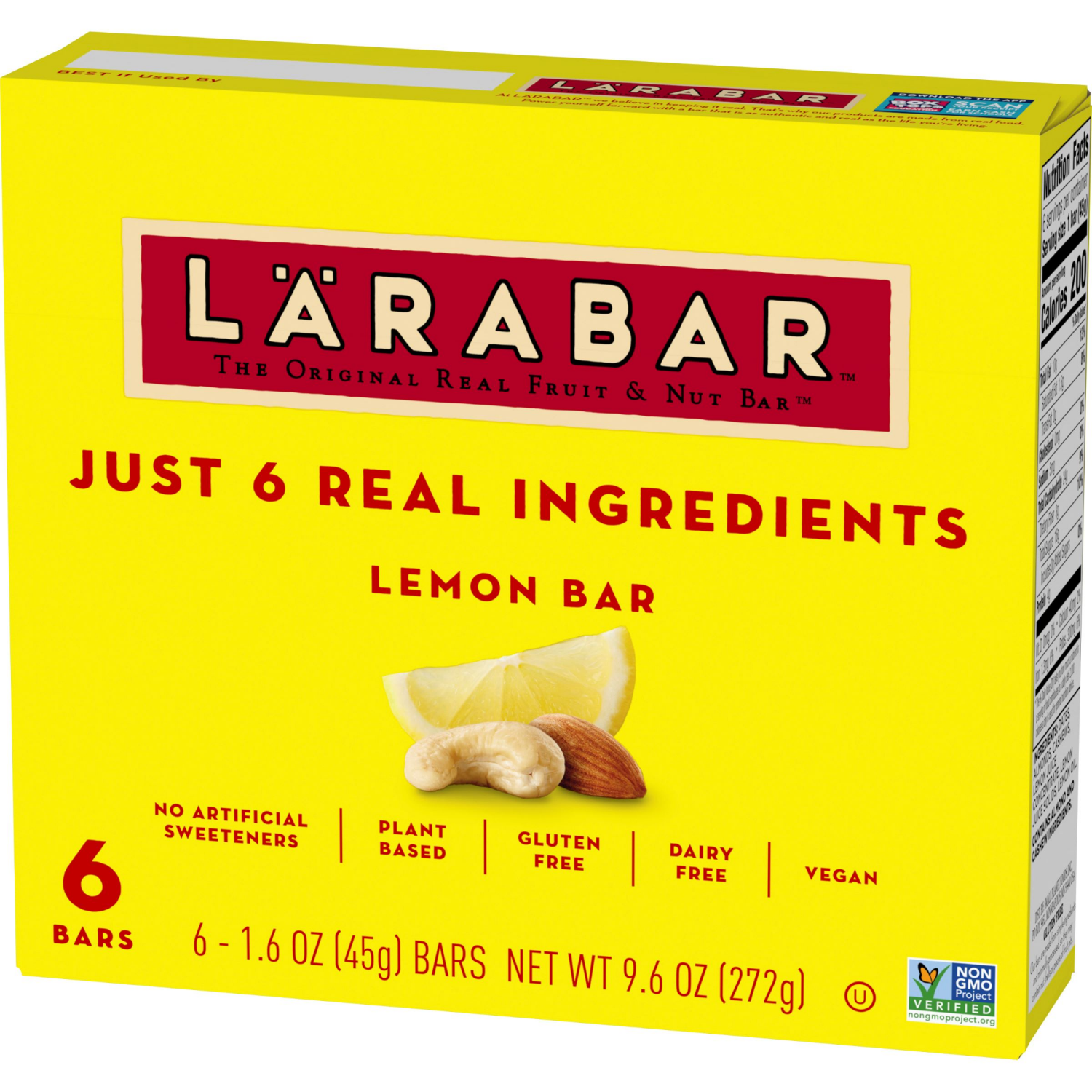 slide 6 of 6, LÄRABAR Lemon Bar, Gluten Free Vegan Fruit & Nut Bar, 1.6 oz Bars, 6 Ct, 6 ct