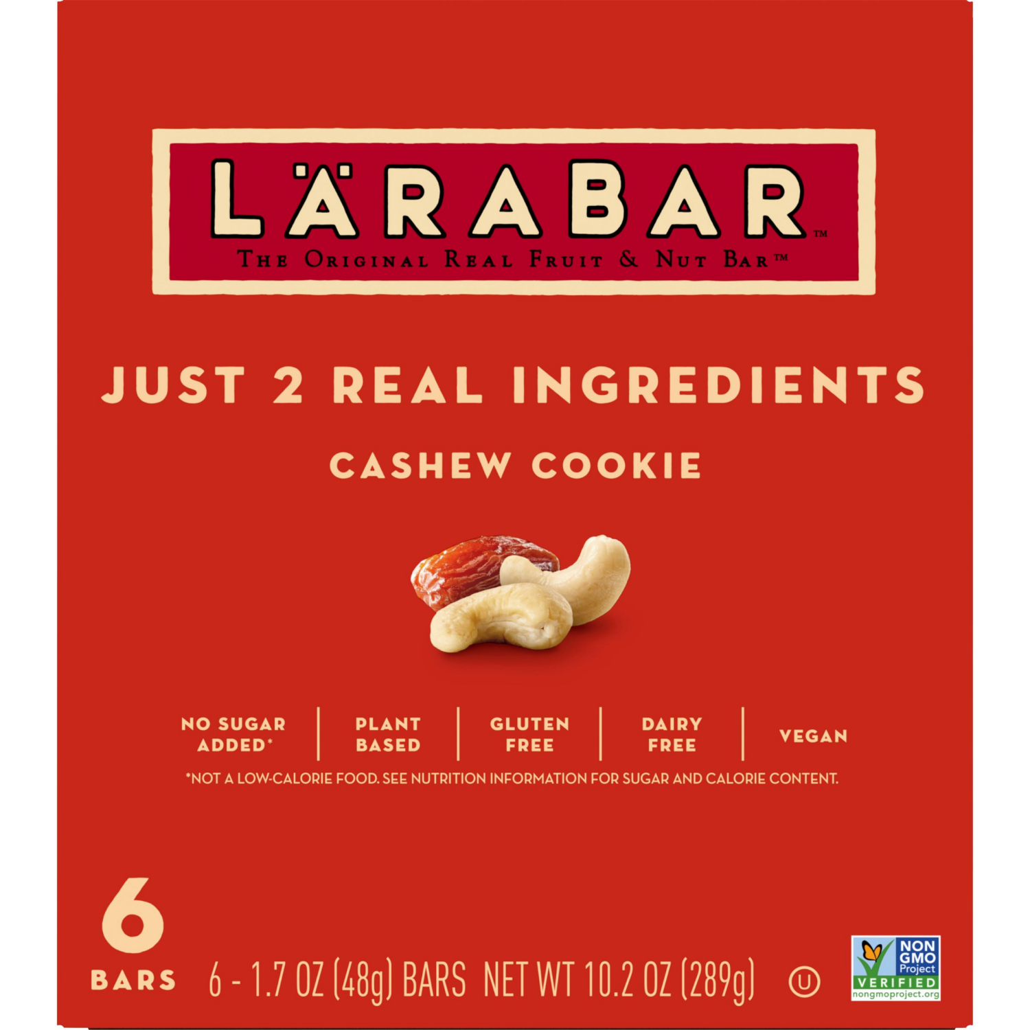 slide 2 of 6, LÄRABAR Cashew Cookie, Gluten Free Vegan Fruit & Nut Bar, 1.7 oz Bars, 6 Ct, 6 ct