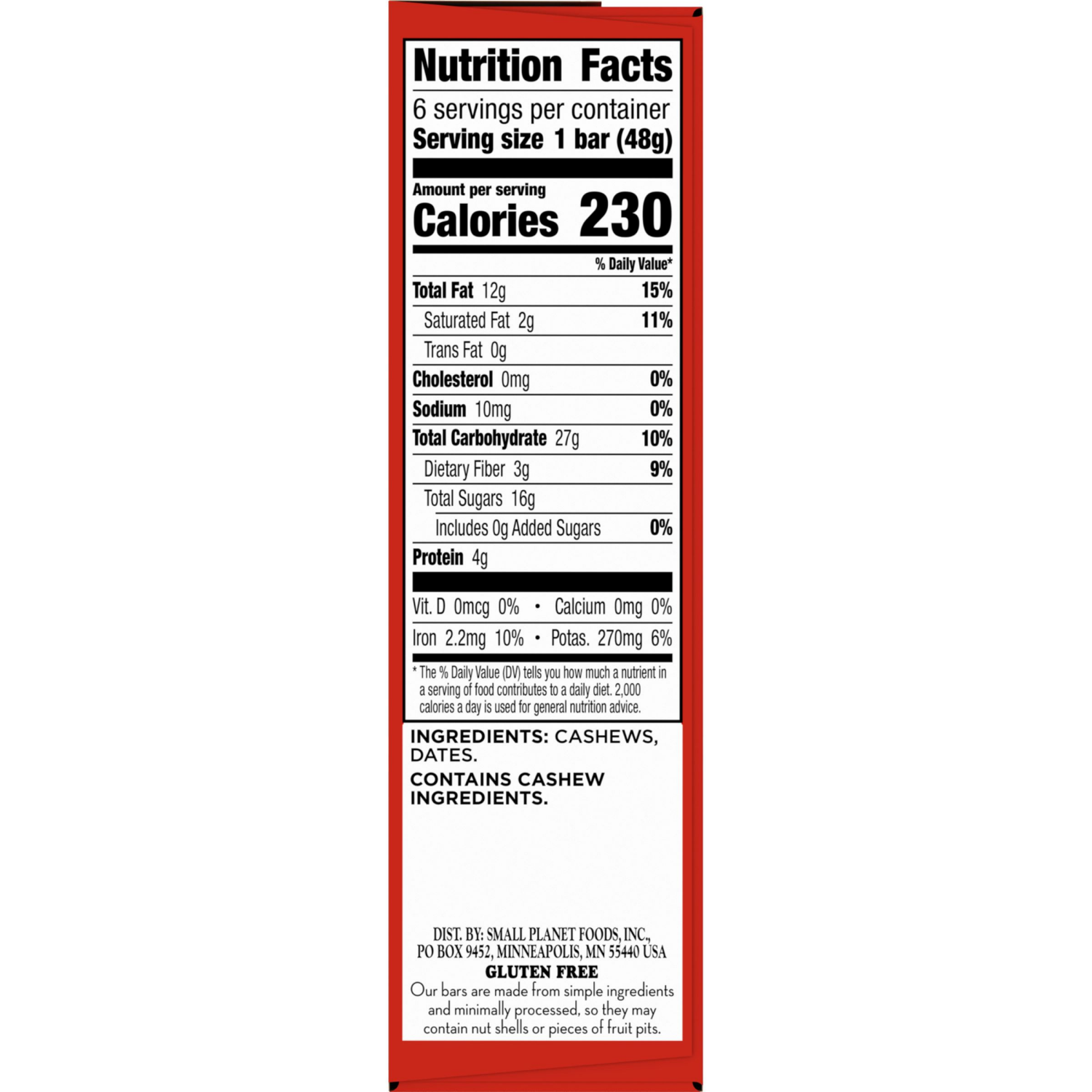 slide 4 of 6, LÄRABAR Cashew Cookie, Gluten Free Vegan Fruit & Nut Bar, 1.7 oz Bars, 6 Ct, 6 ct