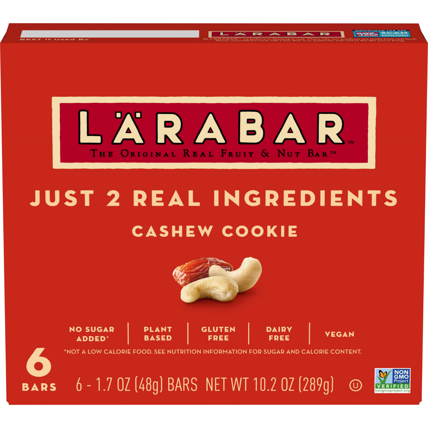 slide 1 of 6, LÄRABAR Cashew Cookie, Gluten Free Vegan Fruit & Nut Bar, 1.7 oz Bars, 6 Ct, 6 ct