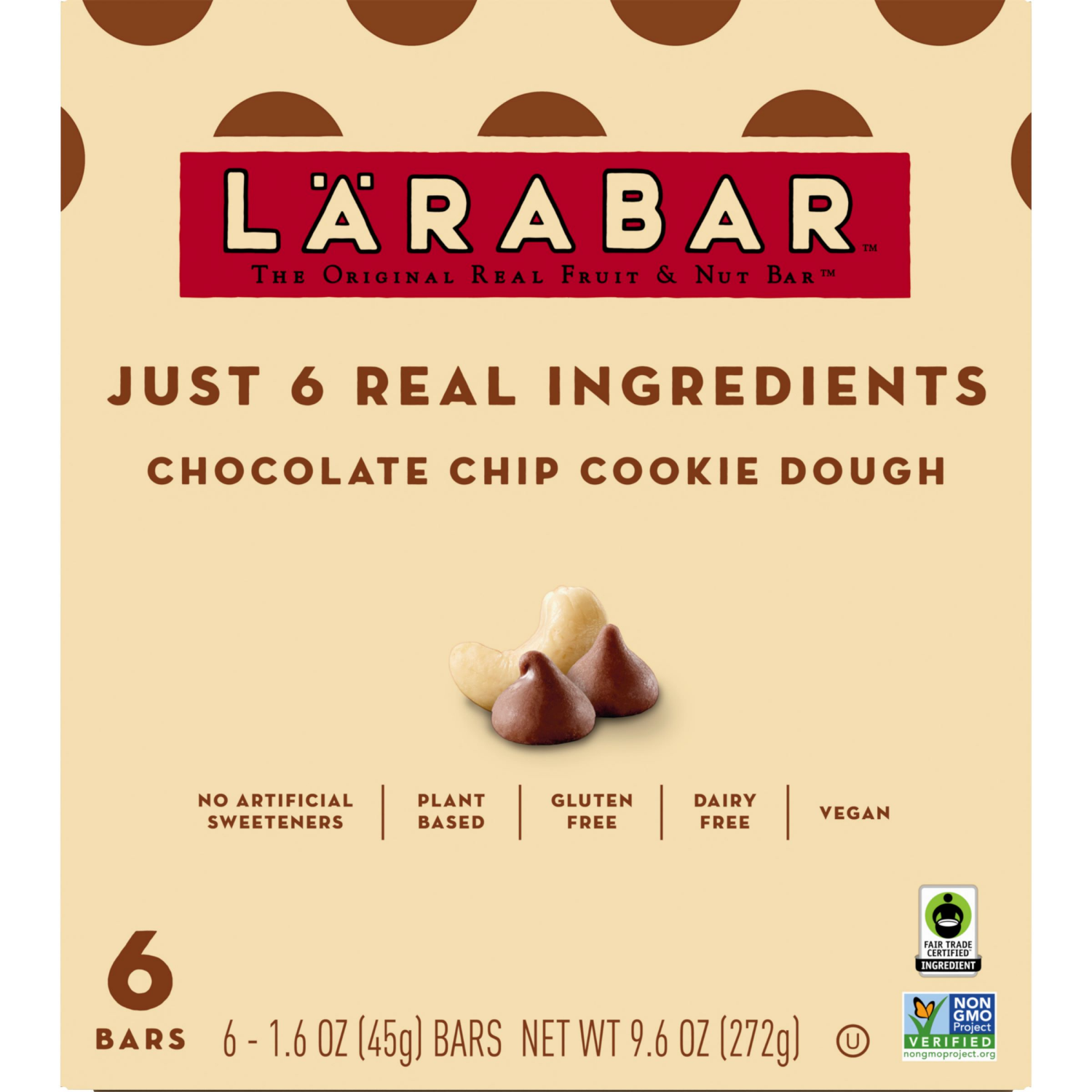 slide 2 of 6, LÄRABAR Chocolate Chip Cookie Dough, Gluten Free Vegan Fruit Nut Bars, 6 ct, 6 ct