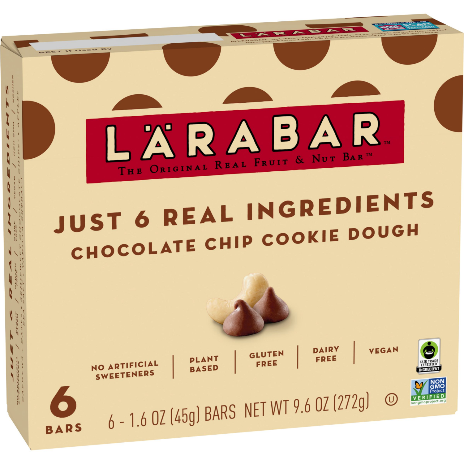 slide 5 of 6, LÄRABAR Chocolate Chip Cookie Dough, Gluten Free Vegan Fruit Nut Bars, 6 ct, 6 ct