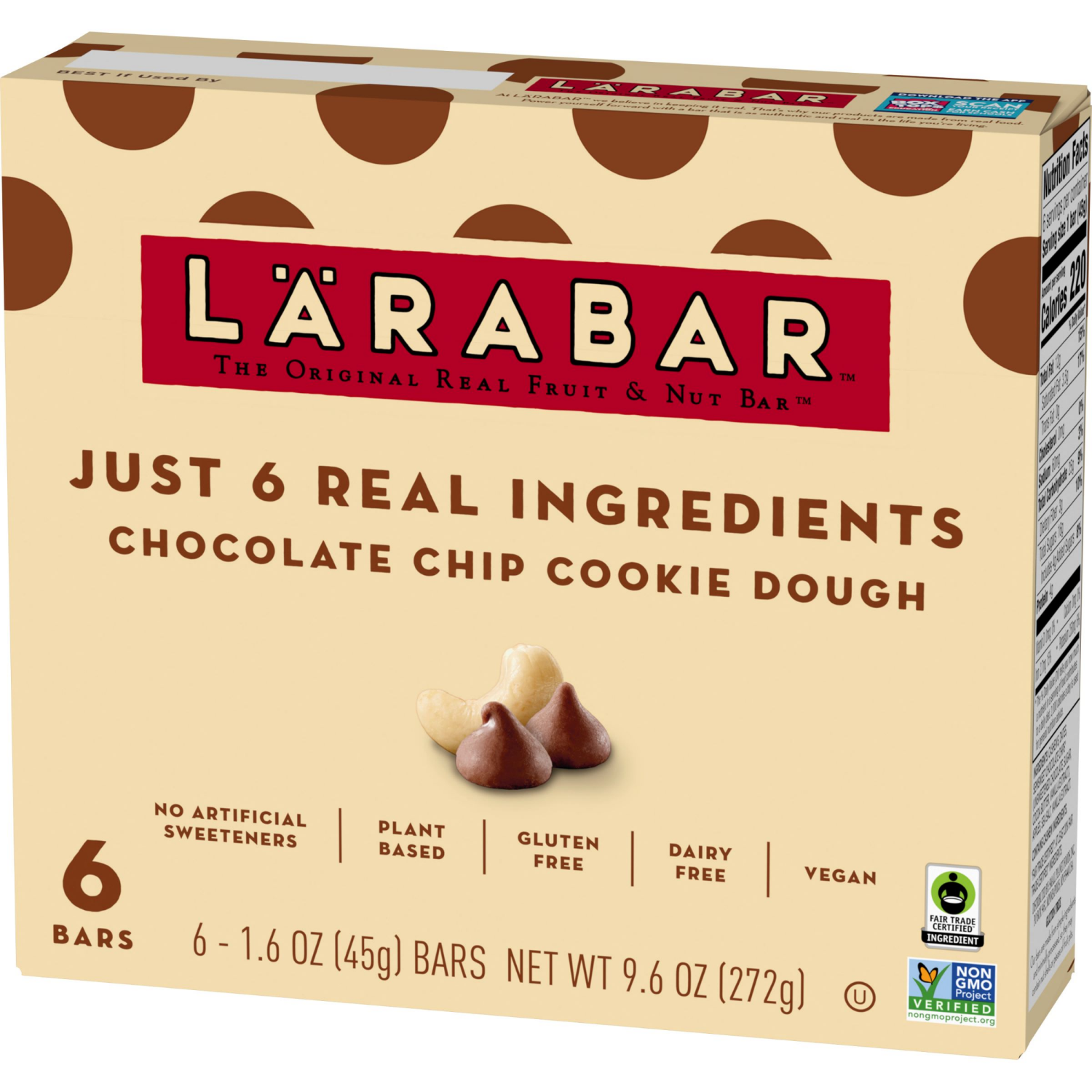 slide 6 of 6, LÄRABAR Chocolate Chip Cookie Dough, Gluten Free Vegan Fruit Nut Bars, 6 ct, 6 ct