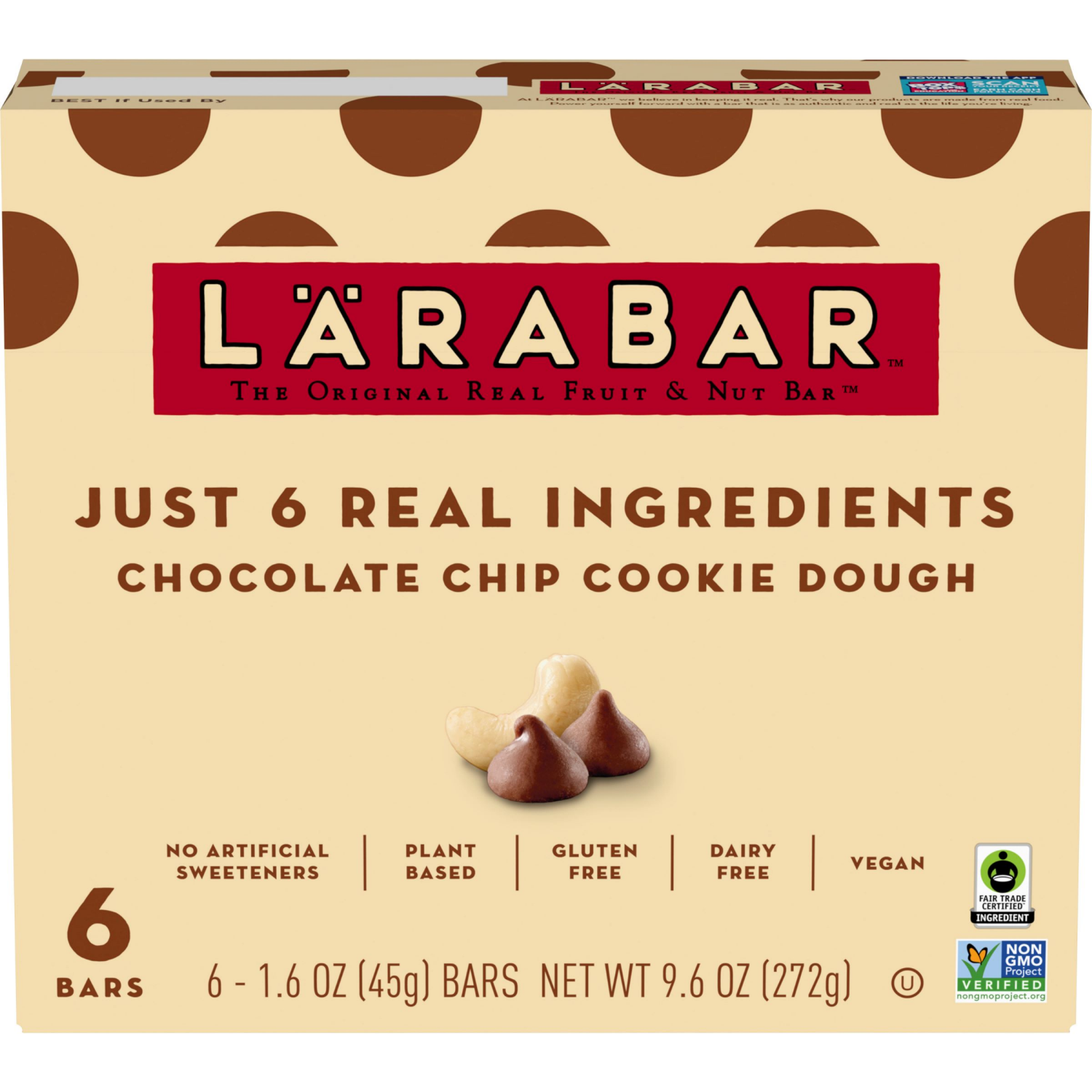 slide 1 of 6, LÄRABAR Chocolate Chip Cookie Dough, Gluten Free Vegan Fruit Nut Bars, 6 ct, 6 ct