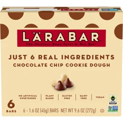 LÄRABAR Chocolate Chip Cookie Dough, Gluten Free Vegan Fruit Nut Bars, 6 ct