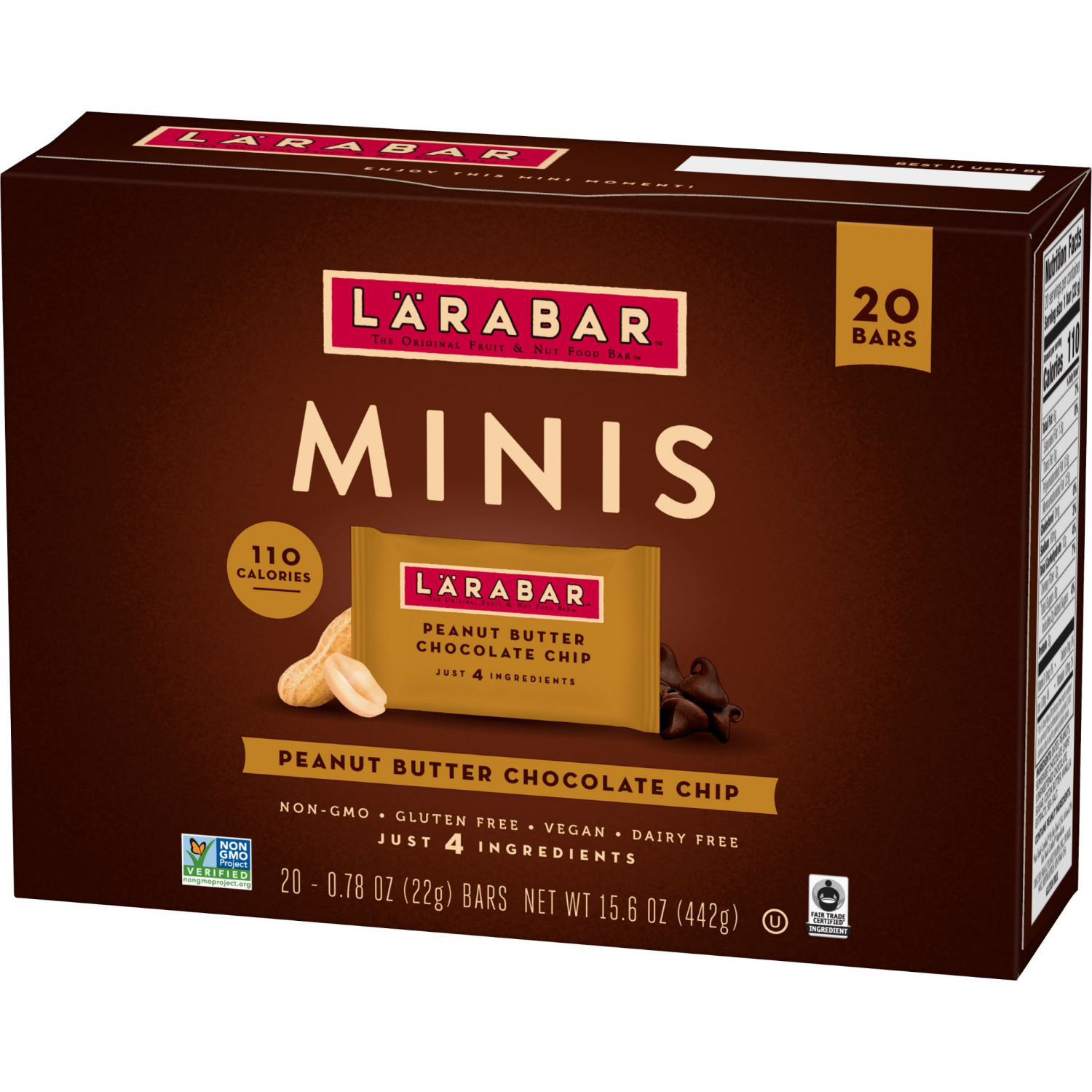 slide 6 of 6, LÄRABAR Peanut Butter Chocolate Chip Mini Bars, Gluten Free Vegan, 20 ct, 15.6 oz