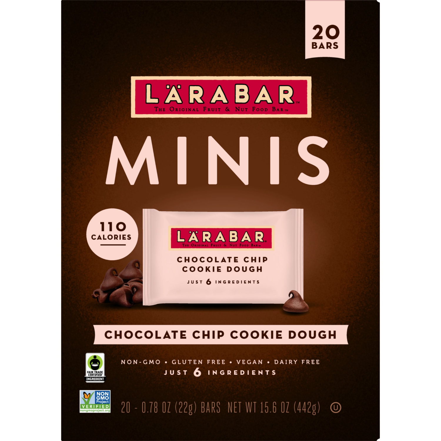 slide 5 of 8, LÄRABAR Chocolate Chip Cookie Dough Mini Bars, Gluten Free Vegan Bar, 20 ct, 20 ct