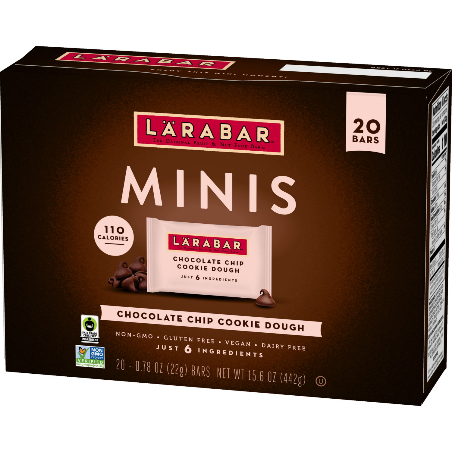 slide 7 of 8, LÄRABAR Chocolate Chip Cookie Dough Mini Bars, Gluten Free Vegan Bar, 20 ct, 20 ct