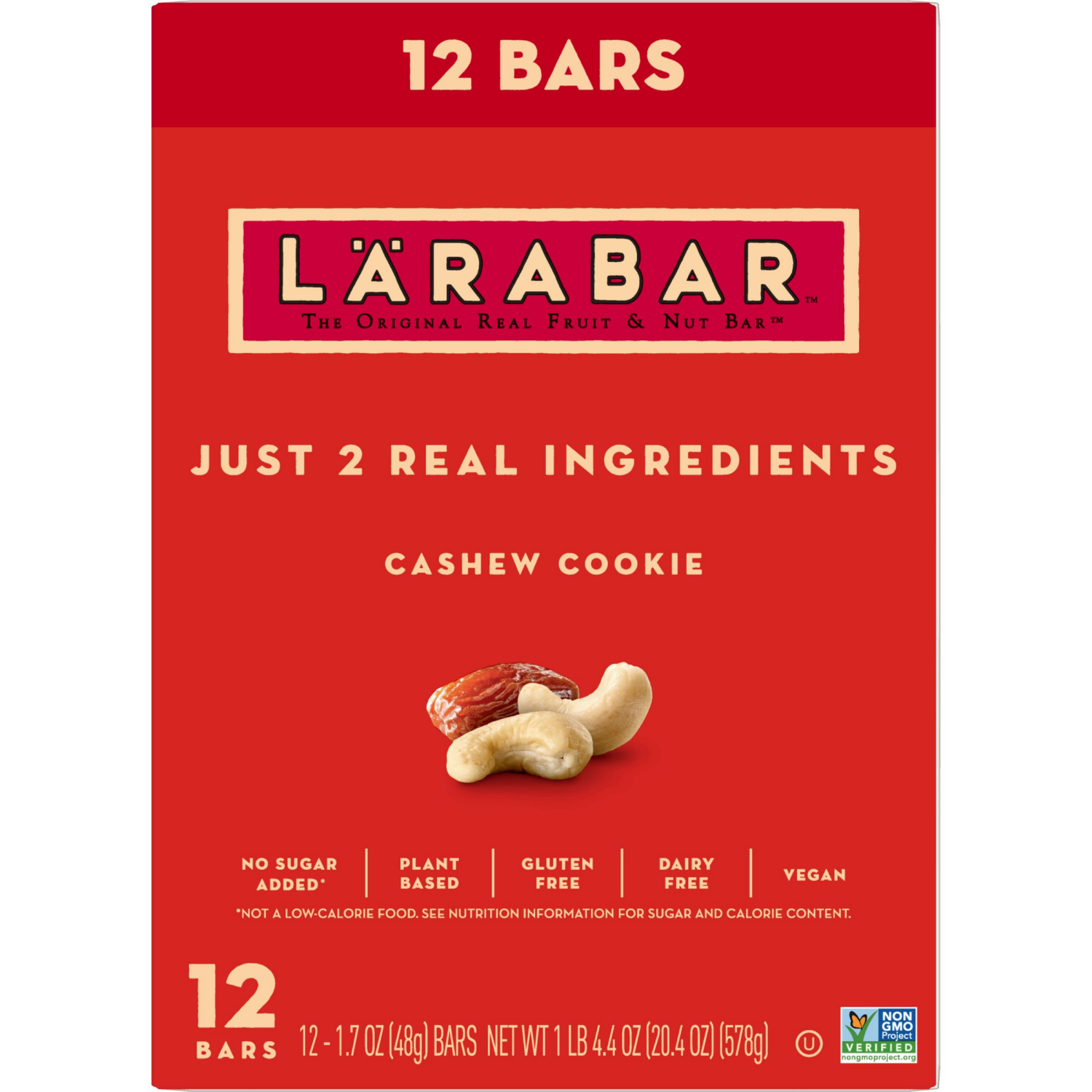 slide 2 of 5, LÄRABAR Cashew Cookie, Gluten Free Vegan Fruit & Nut Bars, 1.7 oz, 12 ct, 12 ct