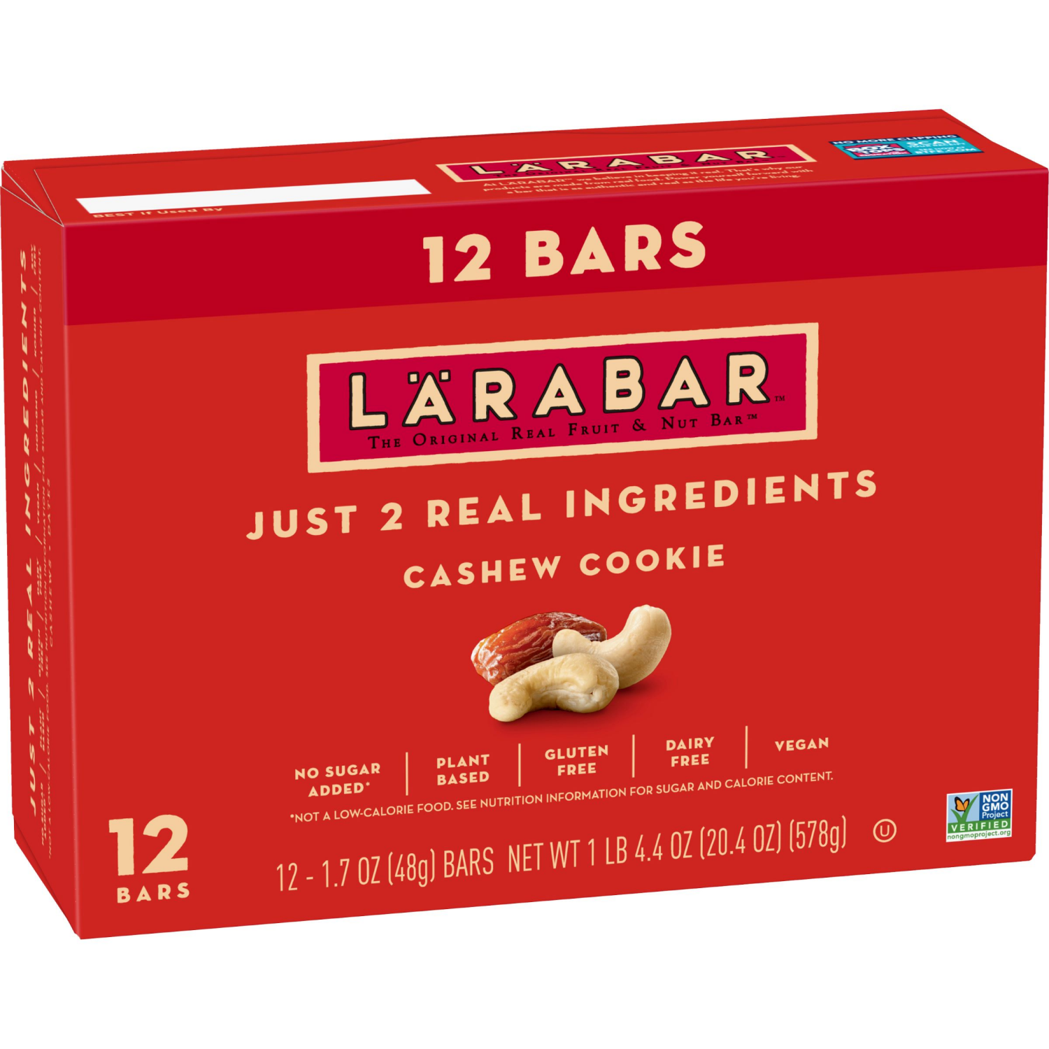 slide 4 of 5, LÄRABAR Cashew Cookie, Gluten Free Vegan Fruit & Nut Bars, 1.7 oz, 12 ct, 12 ct