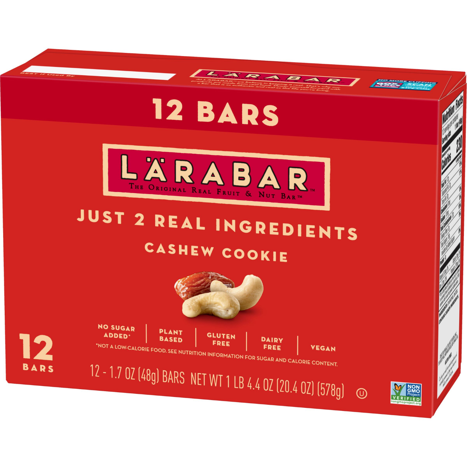 slide 5 of 5, LÄRABAR Cashew Cookie, Gluten Free Vegan Fruit & Nut Bars, 1.7 oz, 12 ct, 12 ct