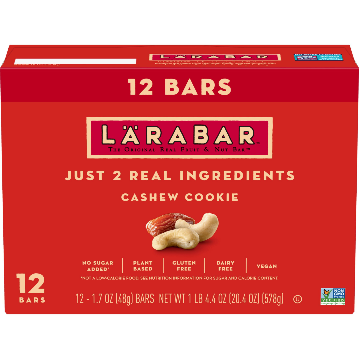 slide 1 of 5, LÄRABAR Cashew Cookie, Gluten Free Vegan Fruit & Nut Bars, 1.7 oz, 12 ct, 12 ct