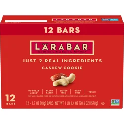 LÄRABAR Cashew Cookie, Gluten Free Vegan Fruit & Nut Bars, 1.7 oz, 12 ct