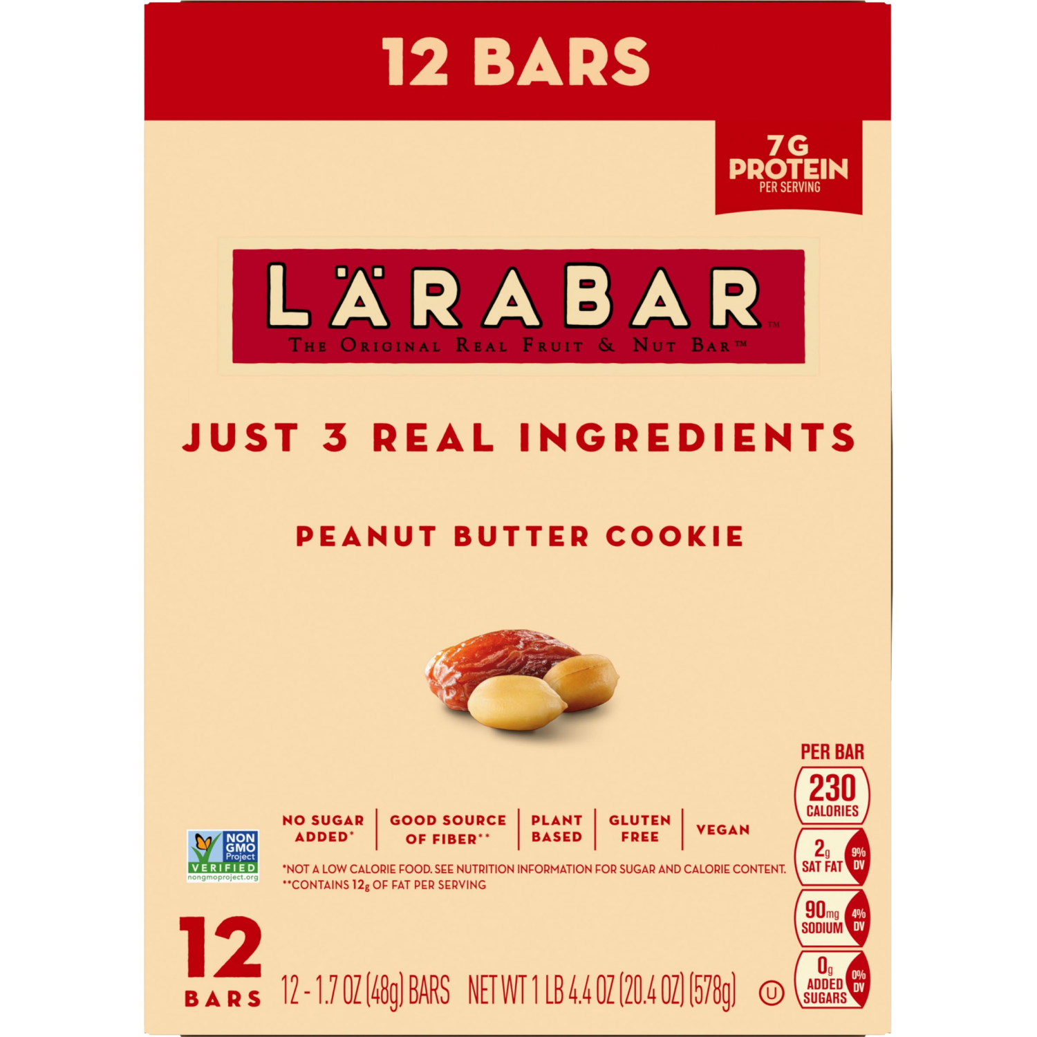slide 2 of 5, LÄRABAR Peanut Butter Cookie, Gluten Free Vegan Fruit & Nut Bars, 12 ct, 12 ct