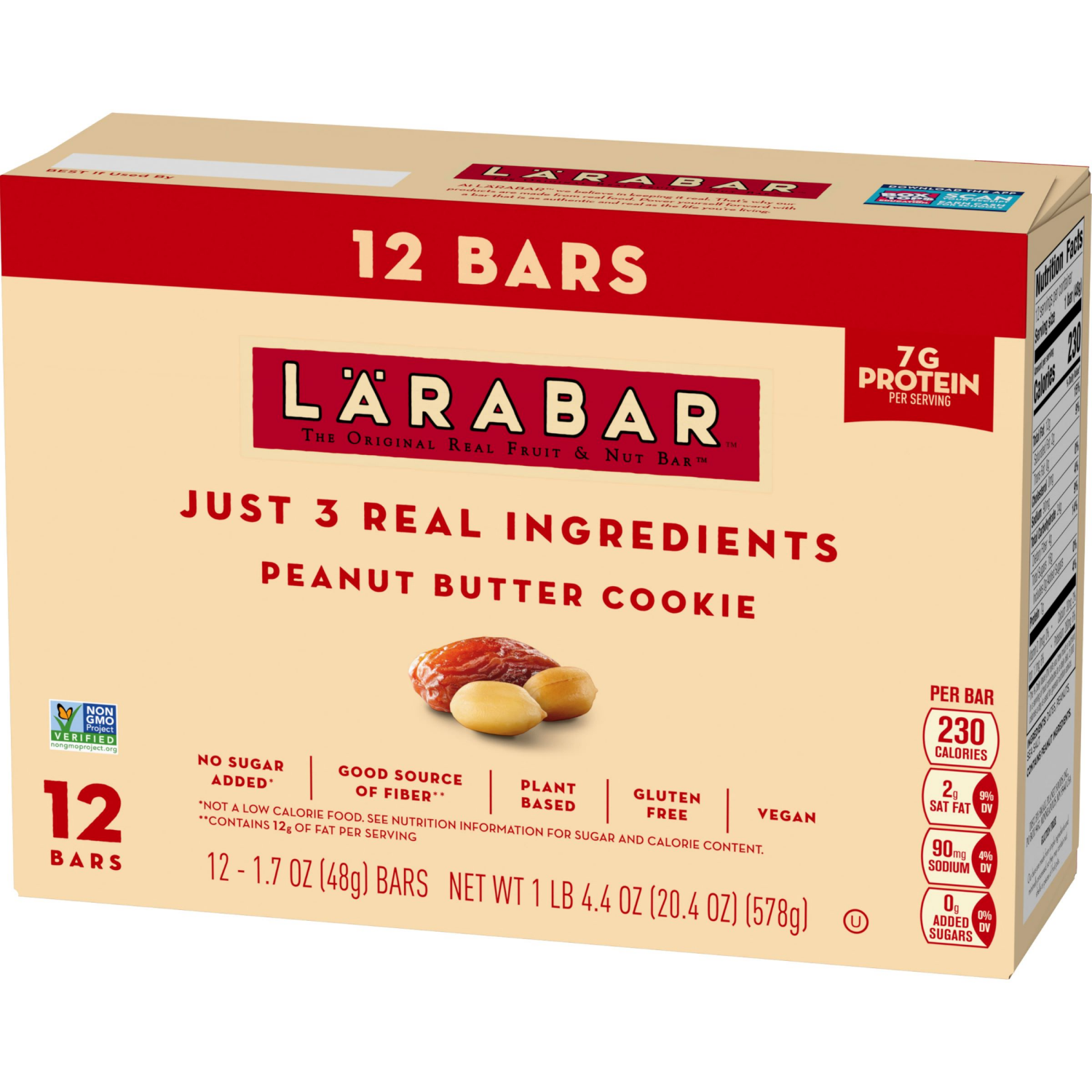slide 5 of 5, LÄRABAR Peanut Butter Cookie, Gluten Free Vegan Fruit & Nut Bars, 12 ct, 12 ct