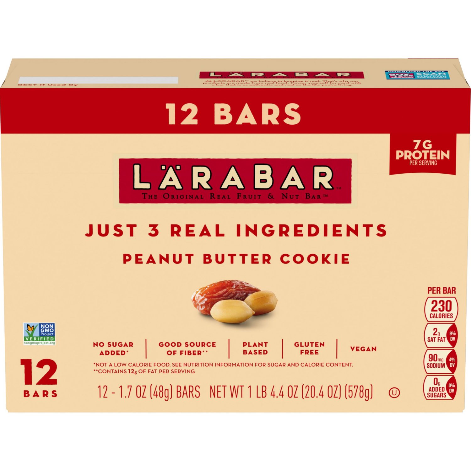 slide 1 of 5, LÄRABAR Peanut Butter Cookie, Gluten Free Vegan Fruit & Nut Bars, 12 ct, 12 ct