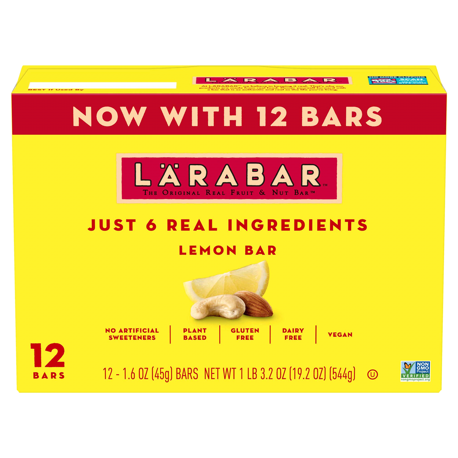 slide 1 of 2, LÄRABAR Lemon Bar, Gluten Free Vegan Fruit & Nut Bars, 1.6 oz bars, 12 ct, 12