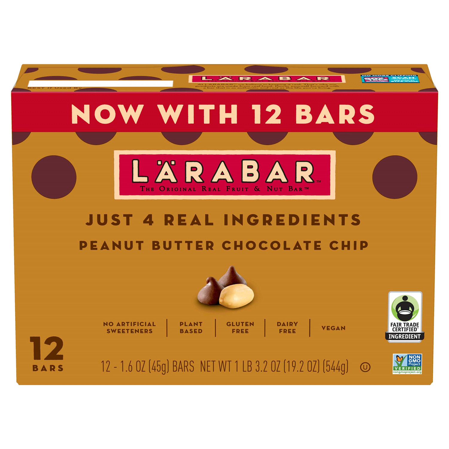 slide 1 of 2, LÄRABAR Peanut Butter Chocolate Chip, Gluten Free Fruit & Nut Bar, 12 Ct, 12 ct