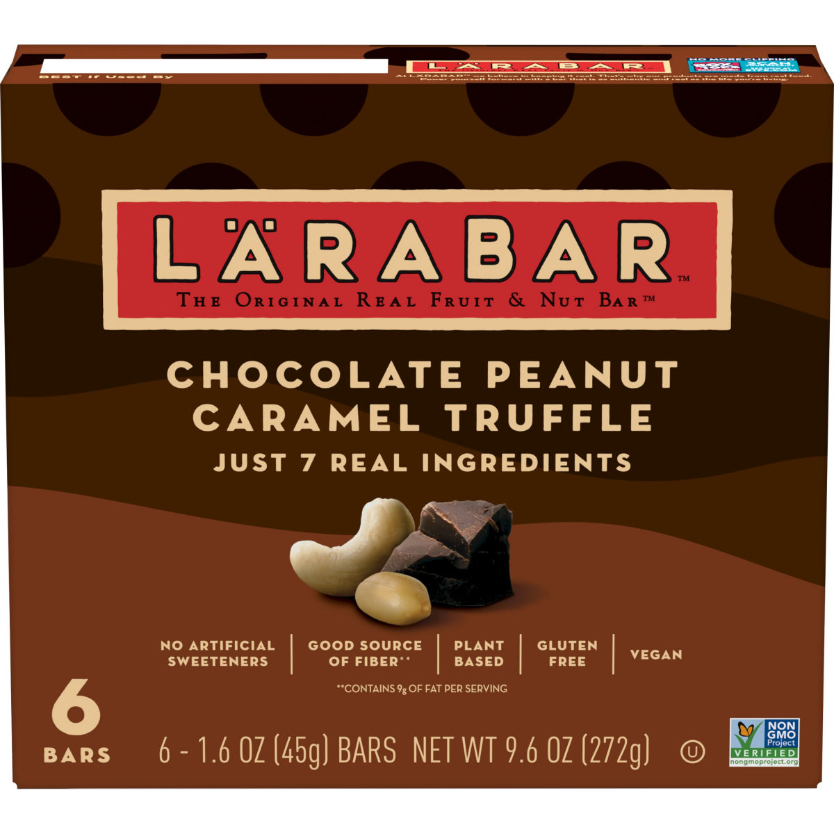 slide 1 of 6, LÄRABAR Chocolate Peanut Caramel Truffle, Gluten Free Vegan Bars, 6 ct, 6 ct
