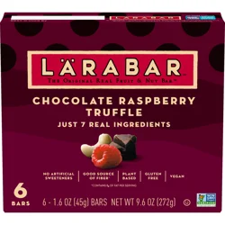 LÄRABAR Chocolate Raspberry Truffle, Gluten Free Vegan Fruit Nut Bars, 6 ct