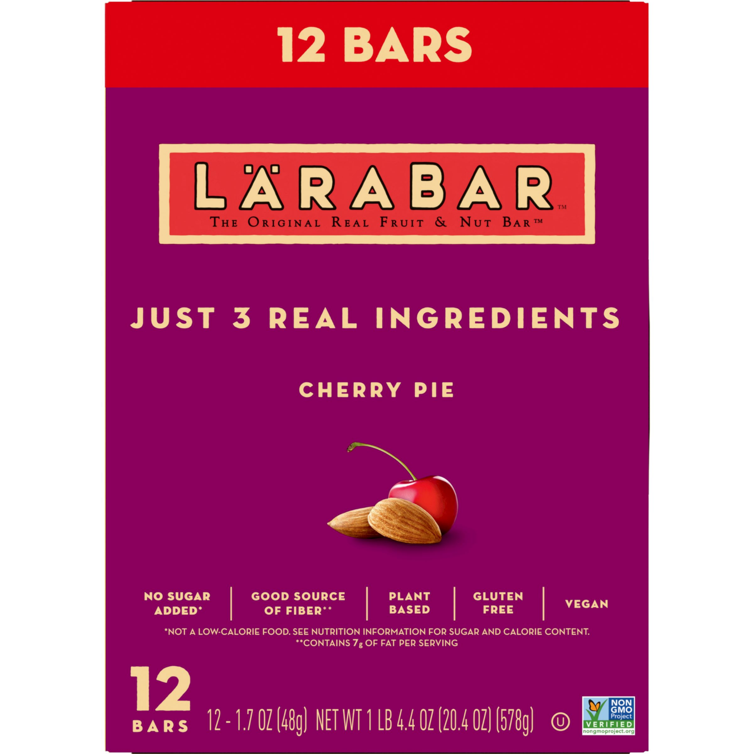 slide 2 of 7, LÄRABAR Cherry Pie, Gluten Free Vegan Fruit & Nut Bars, 1.6 oz bars, 12 ct, 12 ct