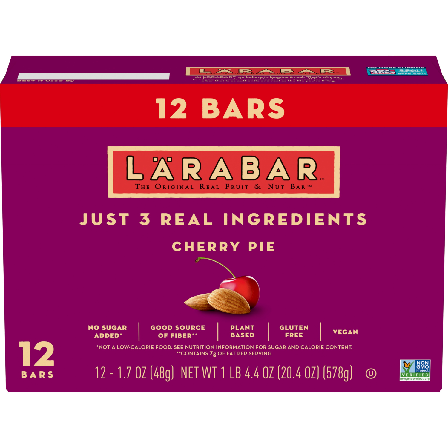slide 1 of 7, LÄRABAR Cherry Pie, Gluten Free Vegan Fruit & Nut Bars, 1.6 oz bars, 12 ct, 12 ct