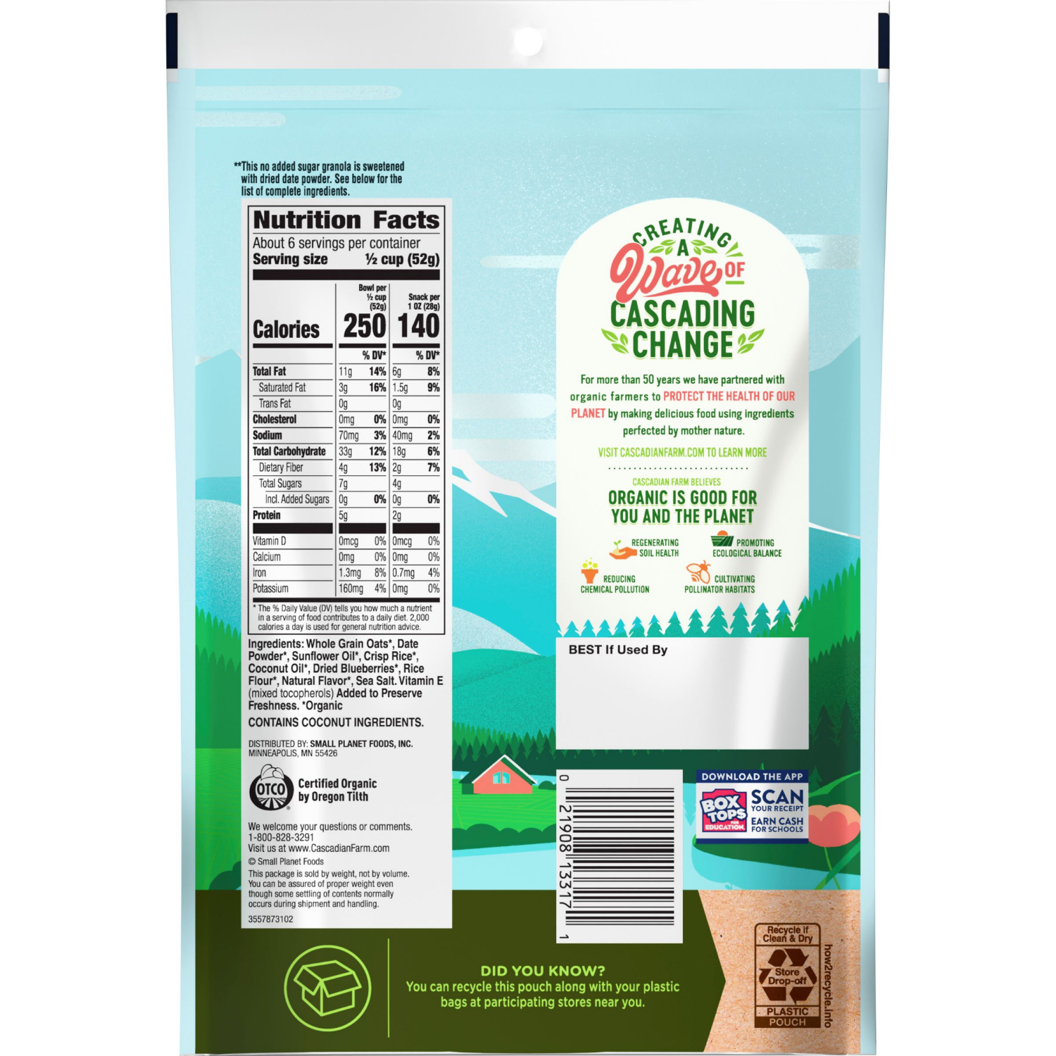 slide 2 of 4, Cascadian Farm Organic Granola, No Added Sugar, Blueberry Vanilla Cereal, Resealable Pouch, 11 oz, 11 oz
