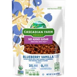 Cascadian Farm Organic Granola, No Added Sugar, Blueberry Vanilla Cereal, Resealable Pouch, 11 oz