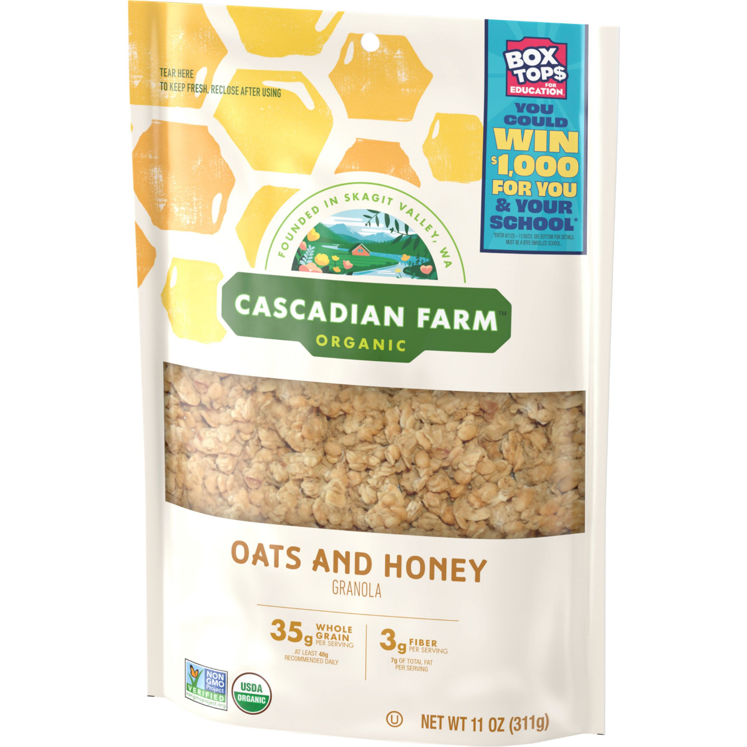 slide 2 of 5, Cascadian Farm Organic Granola, Oats and Honey Cereal, Resealable Pouch, 11 oz., 11 oz