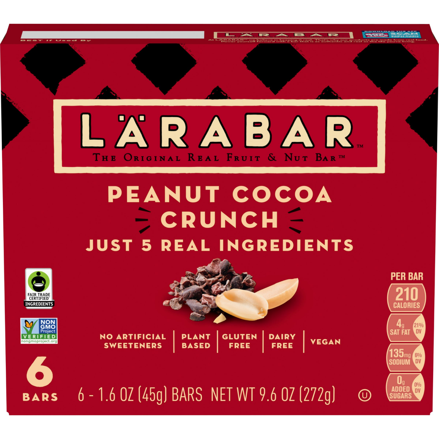 slide 1 of 4, LÄRABAR Peanut Cocoa Crunch Fruit and Nut Bars 6 Count, 9.6 OZ, 9.6 oz, 6 ct