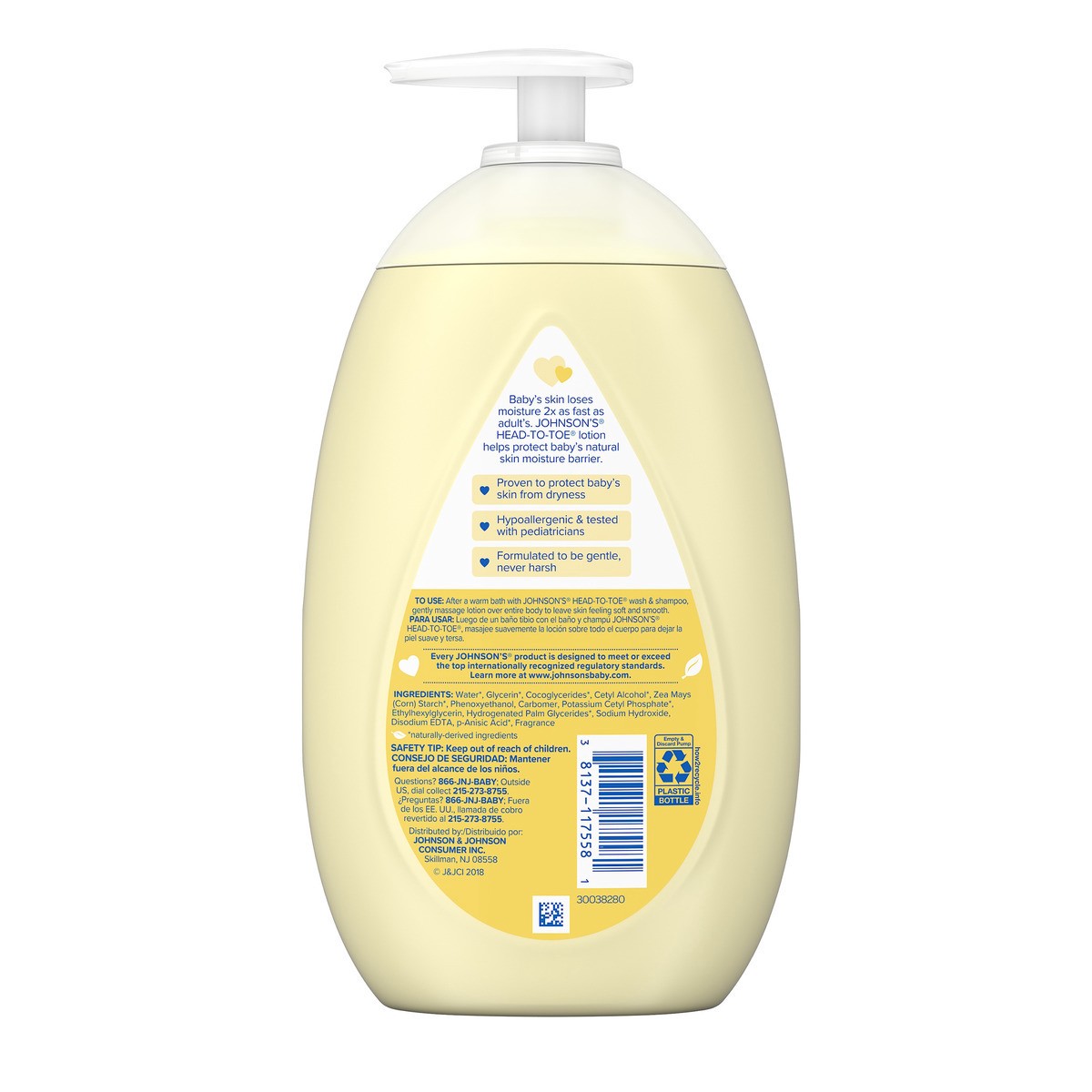 slide 4 of 8, Johnson's Head-to-Toe Moisturizing Baby Body Lotion for Sensitive Skin, Hypoallergenic and Paraben-, Phthalate- and Dye-Free Baby Skin Care, 16.9 fl. oz, 16.9 fl oz