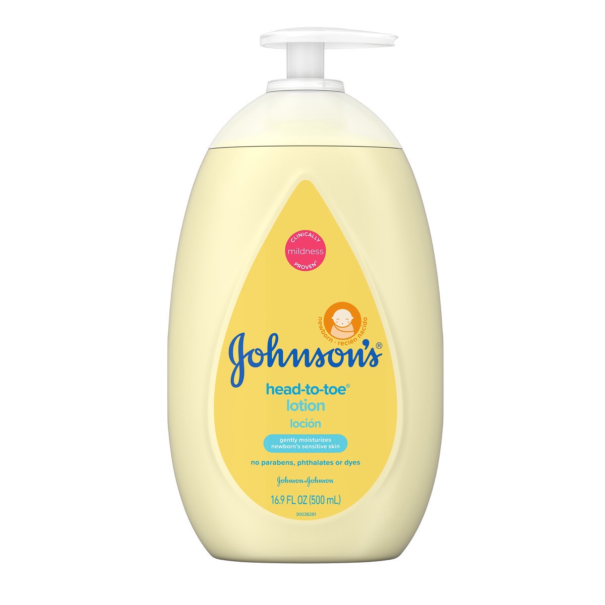 slide 5 of 8, Johnson's Head-to-Toe Moisturizing Baby Body Lotion for Sensitive Skin, Hypoallergenic and Paraben-, Phthalate- and Dye-Free Baby Skin Care, 16.9 fl. oz, 16.9 fl oz