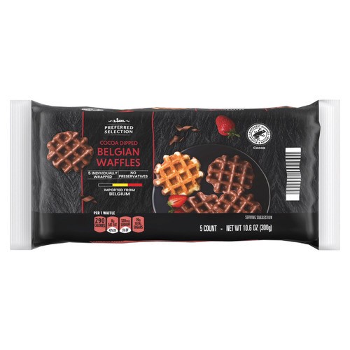 slide 1 of 1, Lidl Preferred Selection cocoa dipped Belgian waffles, 10.58 oz