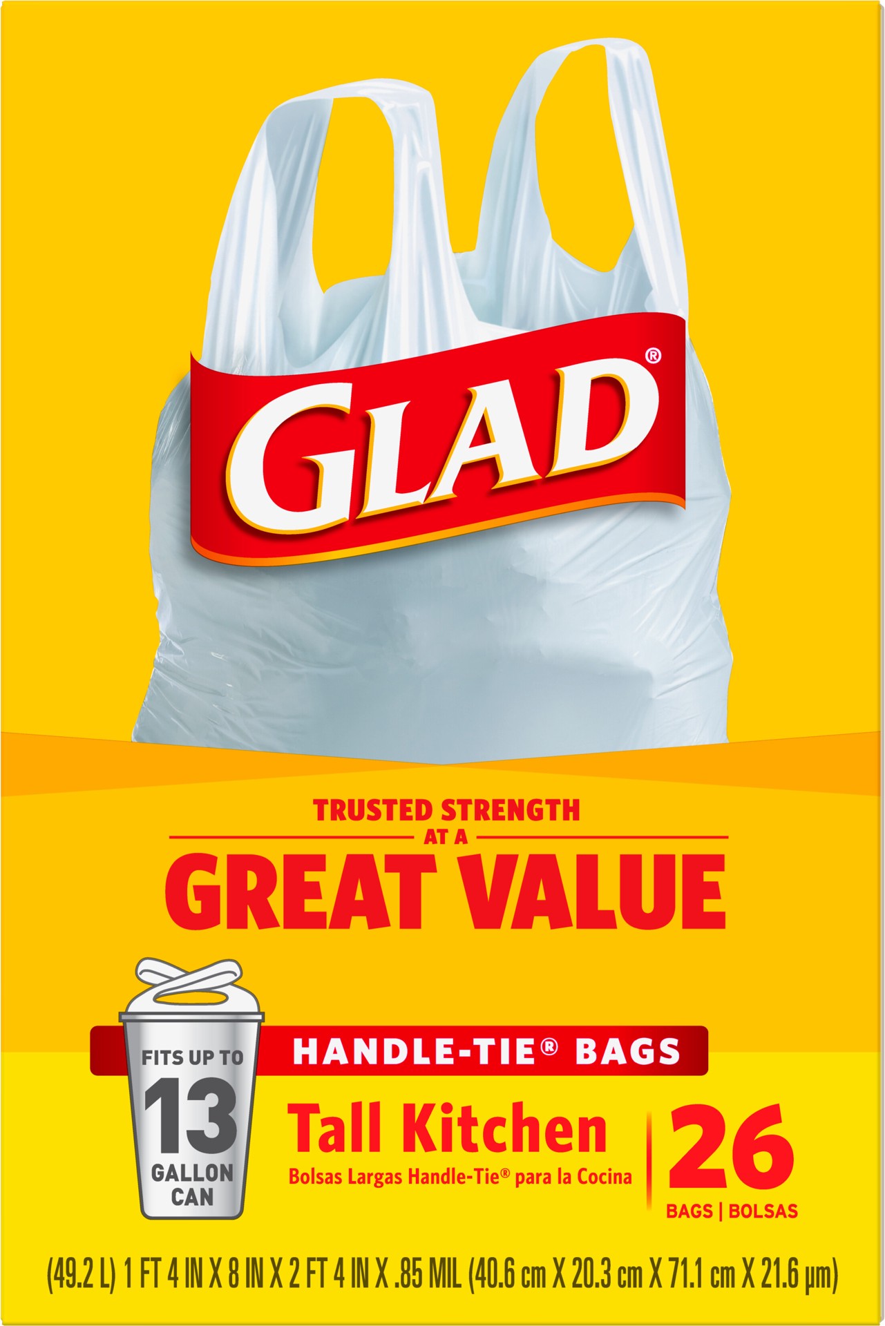 slide 5 of 5, Glad Handle-Tie Kitchen Bags Tall, 26 ct