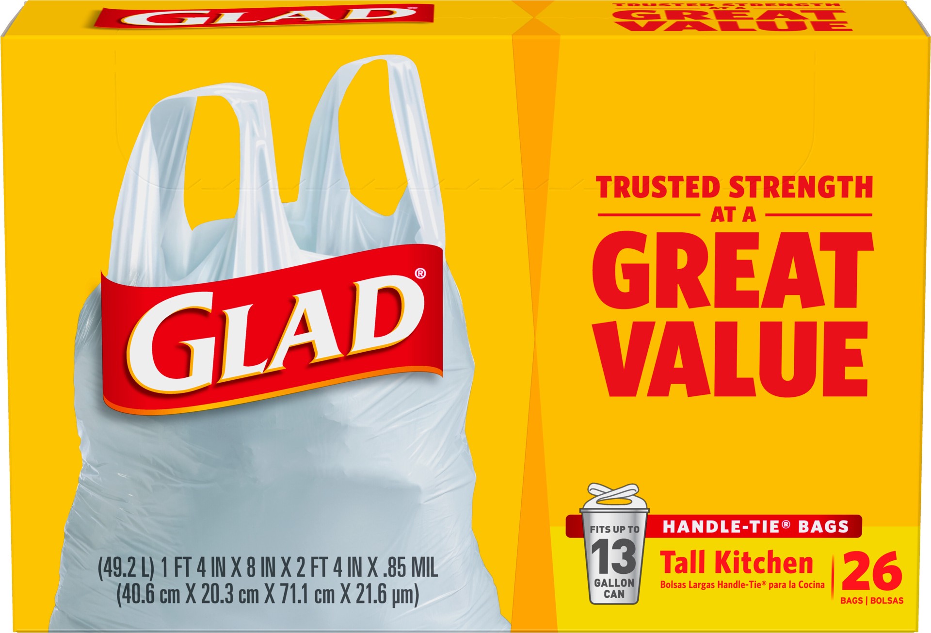 slide 1 of 5, Glad Handle-Tie Kitchen Bags Tall, 26 ct