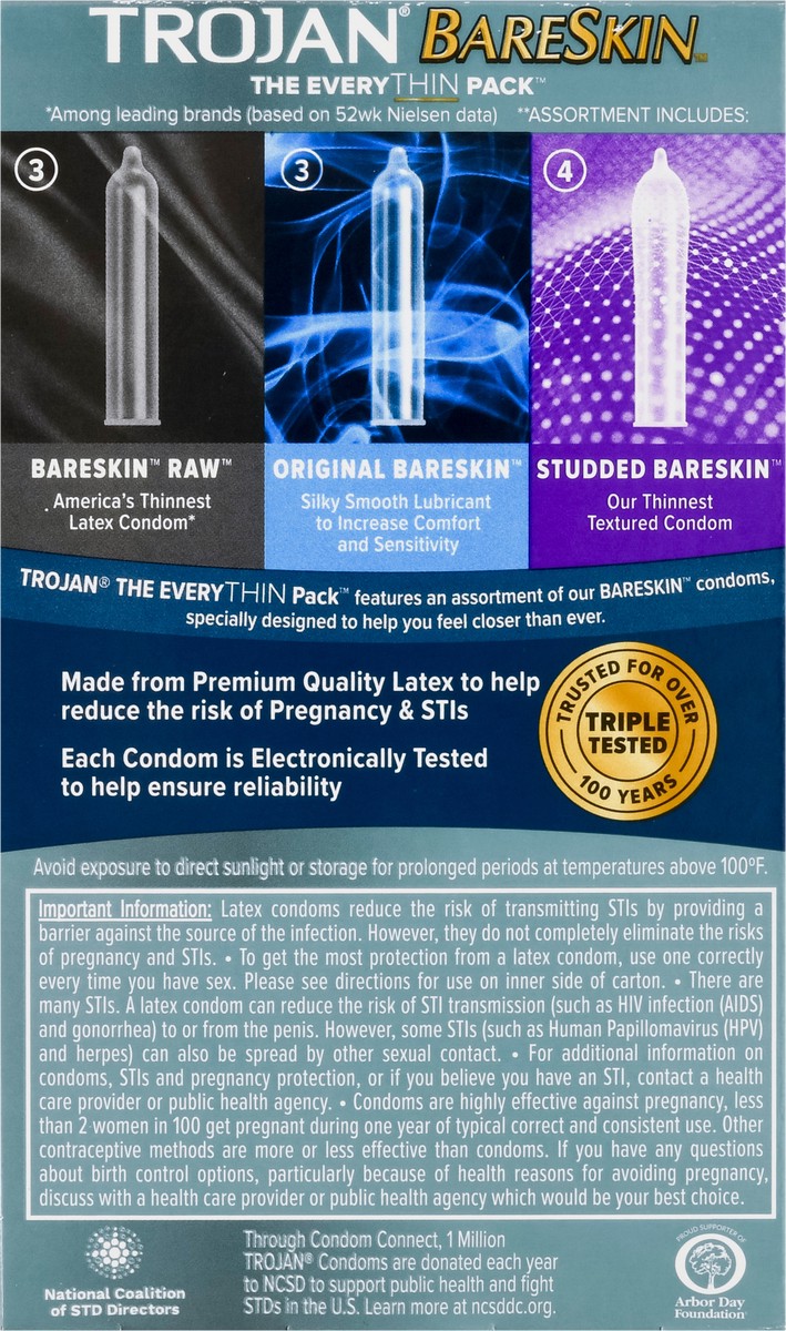 slide 2 of 9, Trojan BareSkin Raw/Original/Studded Lubricated Latex Condoms 10 ea, 10 ct